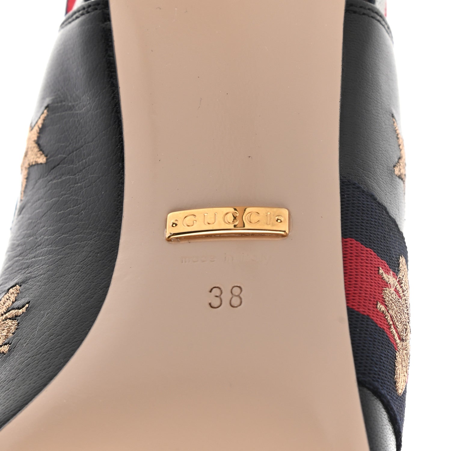Gucci Malaga Kid Web Bee Star Embroidered Sylvie High Heel Slingback Pumps 38 Black 6 of 8