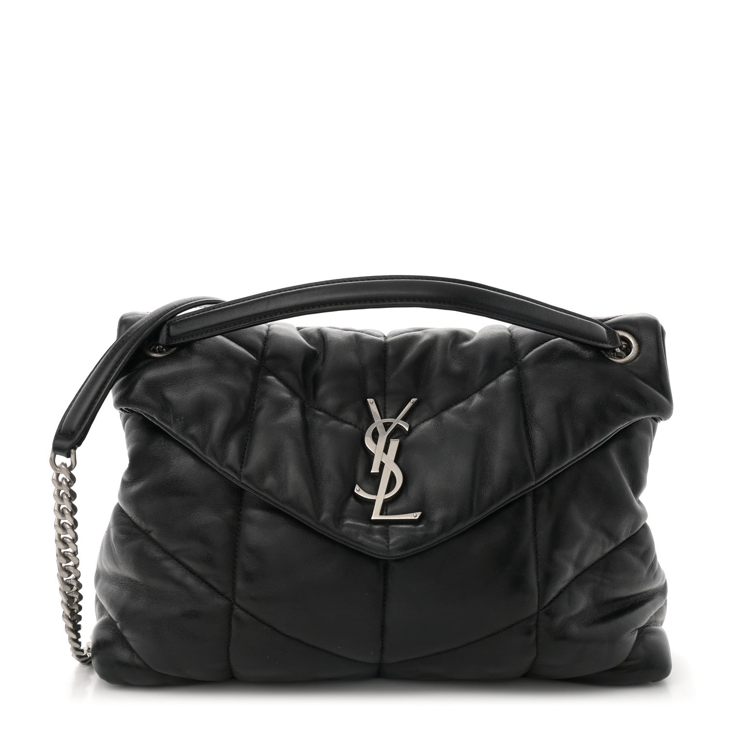 Saint Laurent Lambskin Quilted Medium Loulou Puffer Monogram Chain Satchel Black 1 of 13