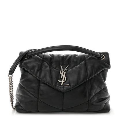 Saint Laurent Lambskin Quilted Medium Loulou Puffer Monogram Chain Satchel Black 1 of 13