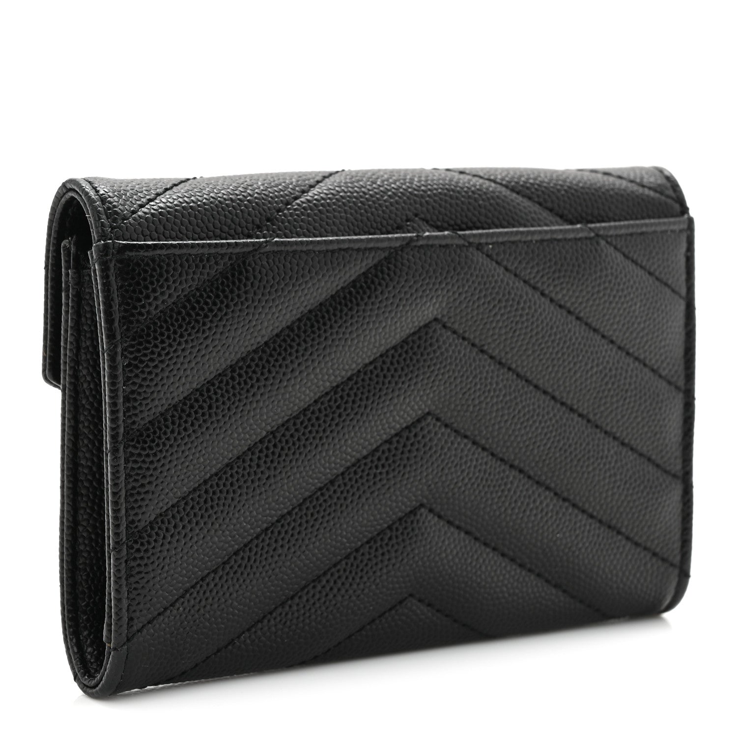 Saint Laurent Grain De Poudre Matelasse Chevron Small Monogram Envelope Wallet Black 3 of 8