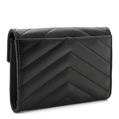 Saint Laurent Grain De Poudre Matelasse Chevron Small Monogram Envelope Wallet Black 3 of 8