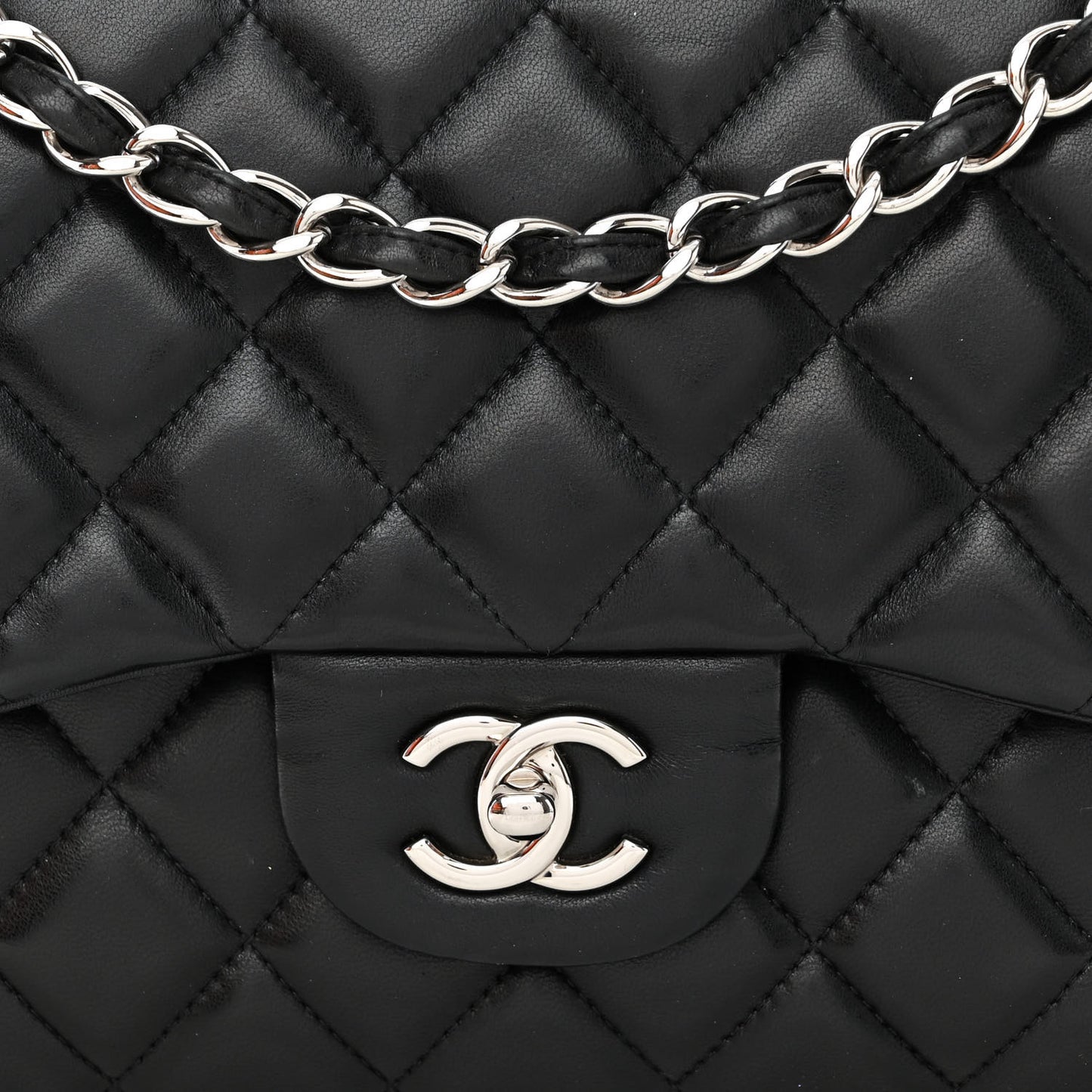 Lambskin Quilted Jumbo Double Flap Black