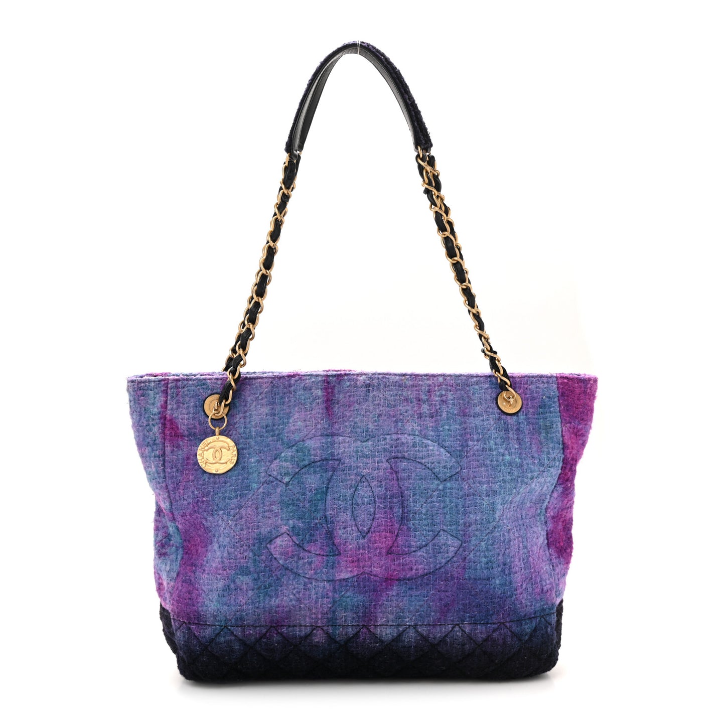 Wool Tweed CC Tote Purple Black Blue
