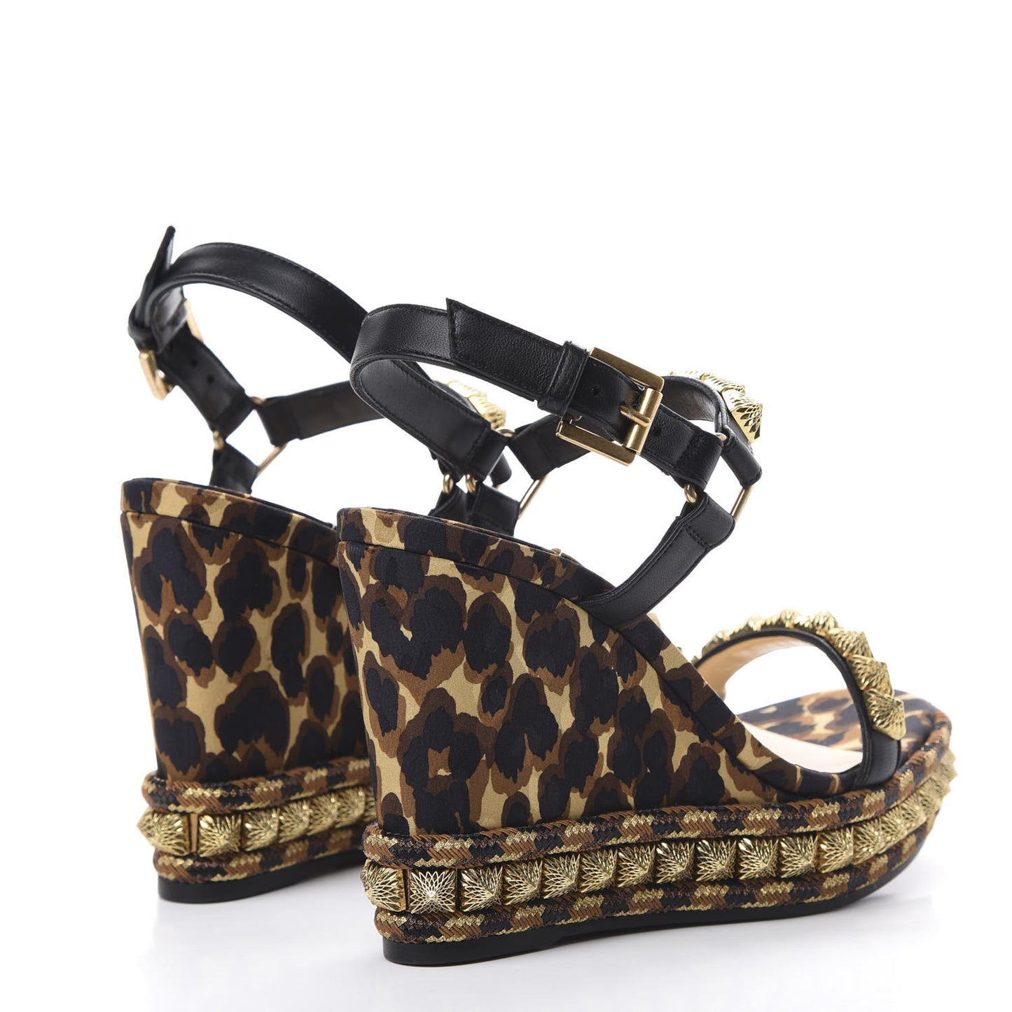 Nappa Silk Leopard Pira Ryad 110 Wedge Sandals 36 Black Marron