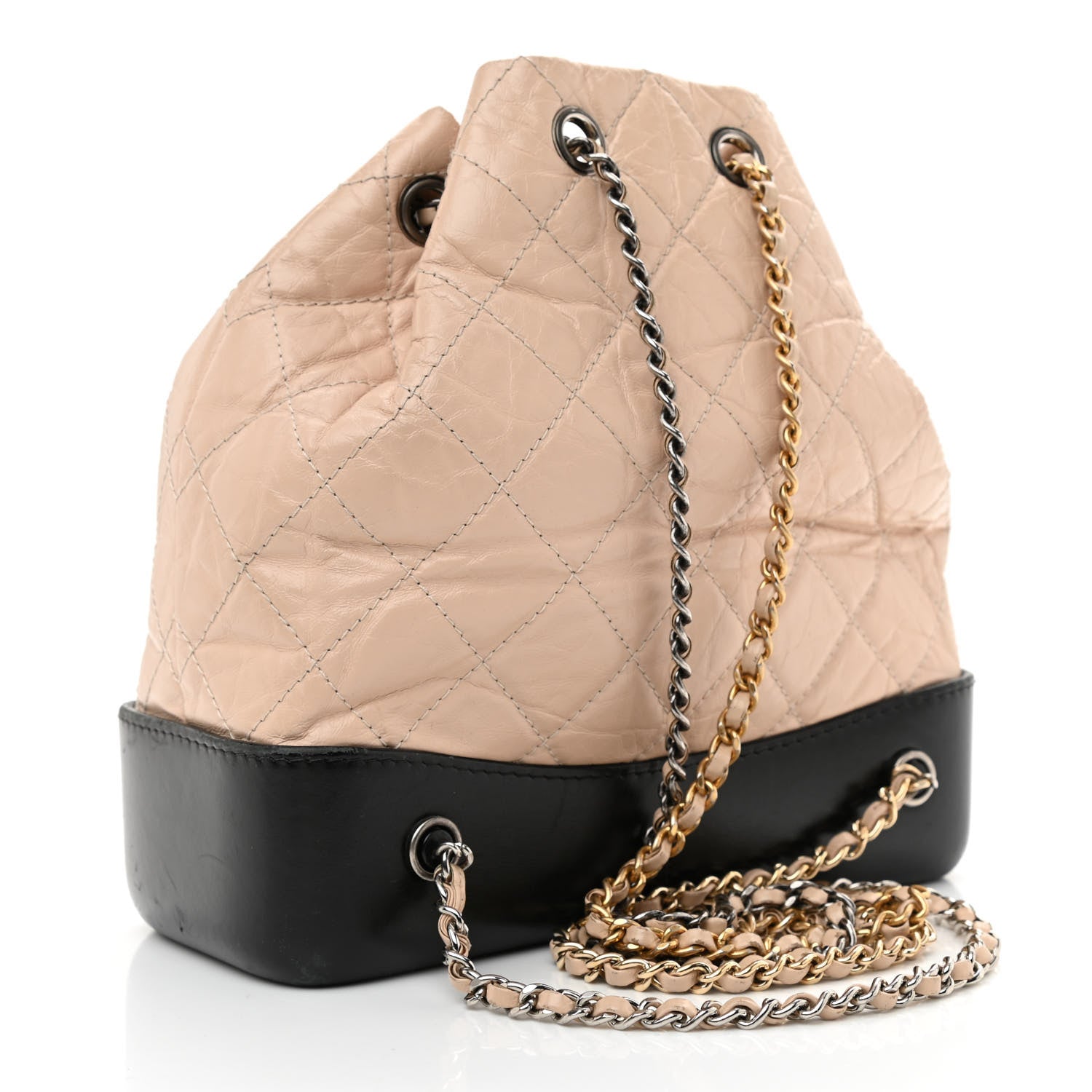 Chanel Aged Calfskin Quilted Small Gabrielle Backpack Beige Black 3 of 14