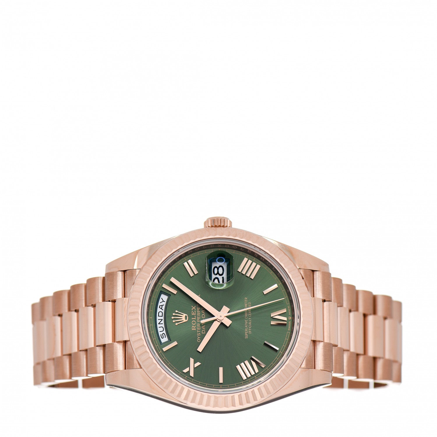 Rolex 18K Everose Gold 40mm Oyster Perpetual Day-Date President Watch Olive Green 228235 2 of 5