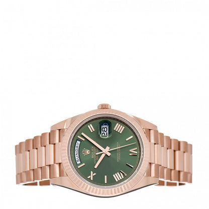 Rolex 18K Everose Gold 40mm Oyster Perpetual Day-Date President Watch Olive Green 228235 2 of 5