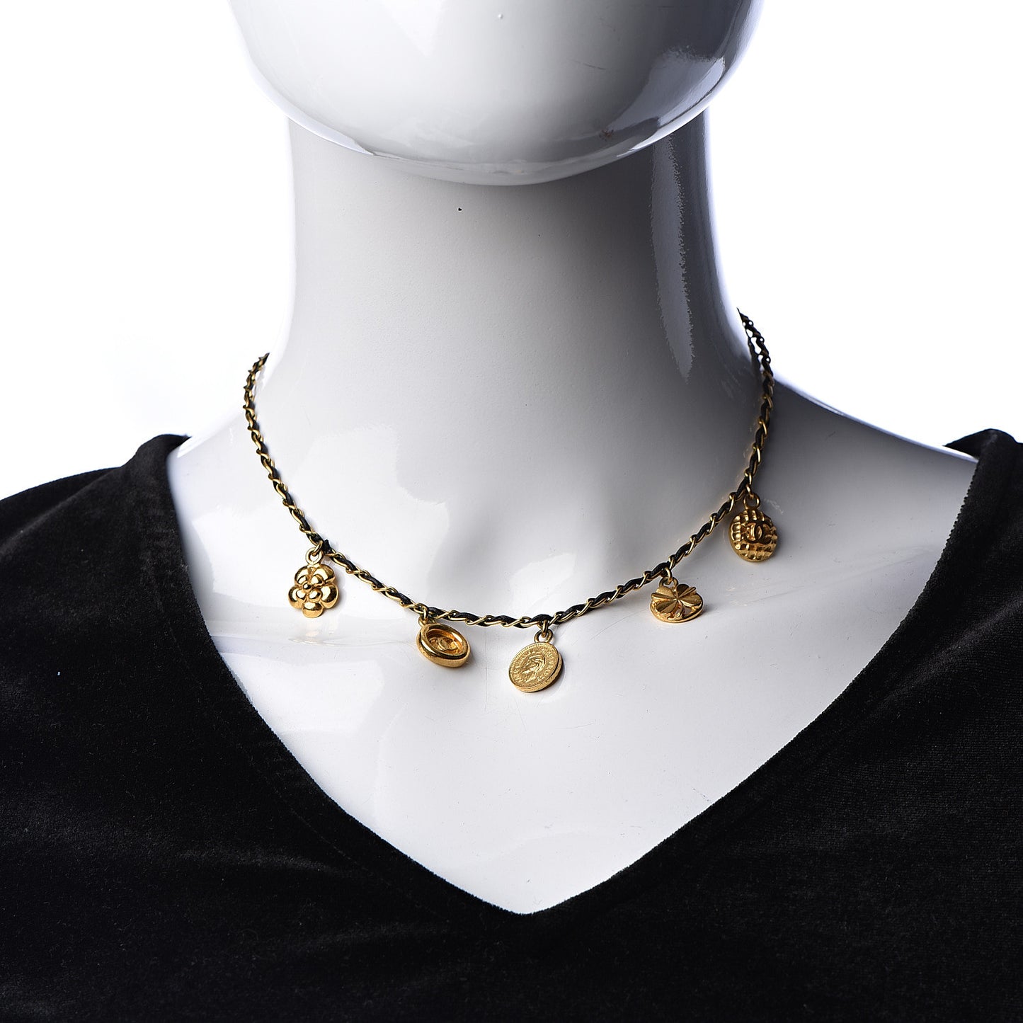 Lambskin Medallion CC Charm Choker Necklace Gold