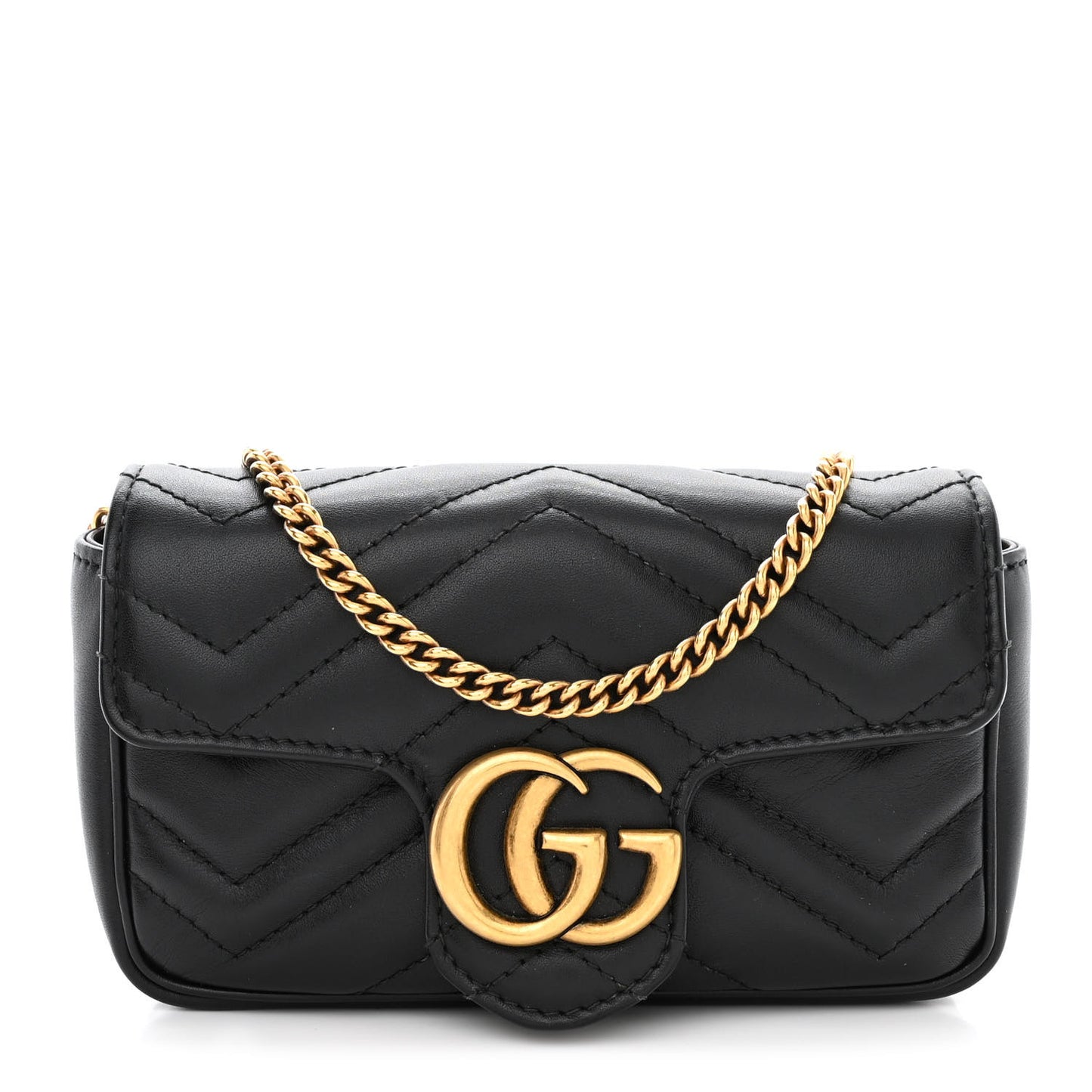 Calfskin Matelasse Super Mini GG Marmont Shoulder Bag Black