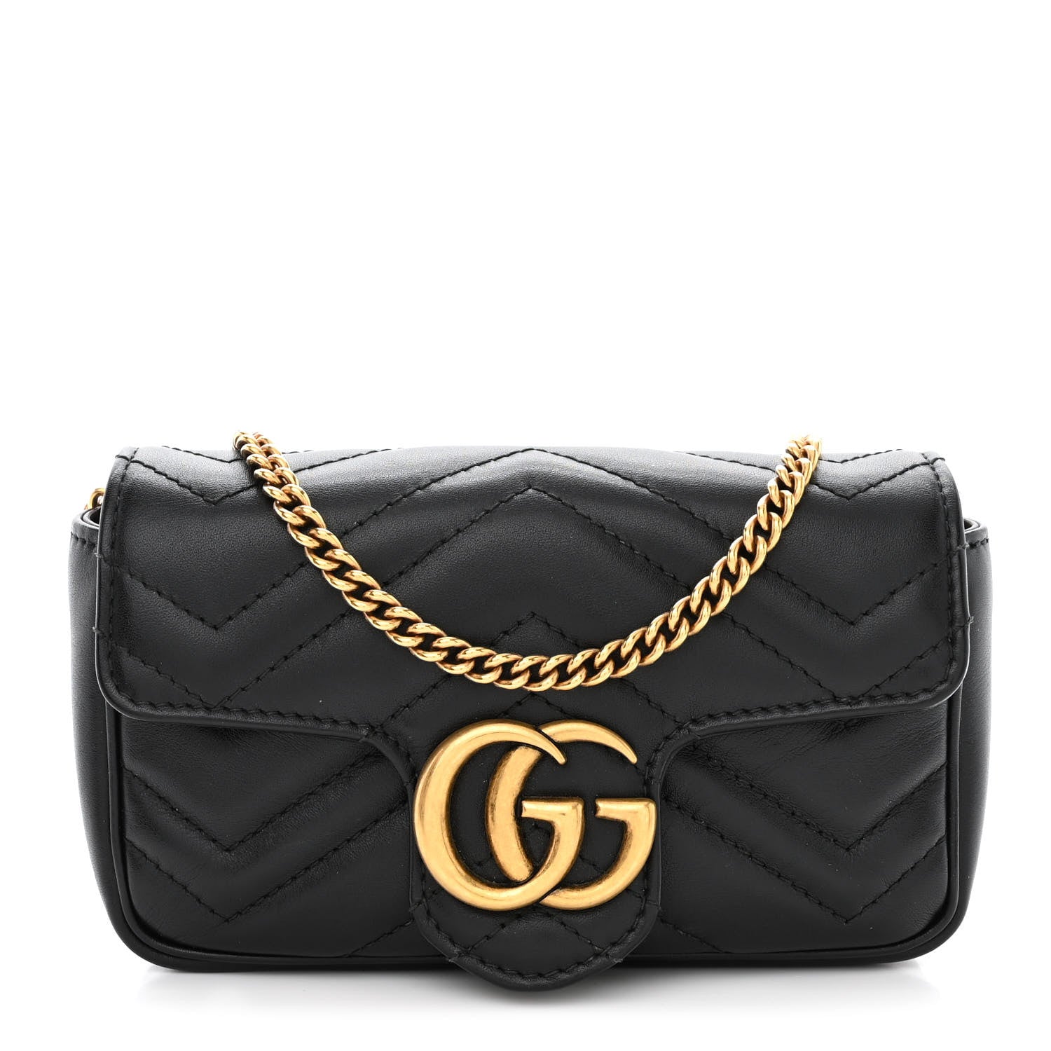 Gucci Calfskin Matelasse Super Mini GG Marmont Shoulder Bag Black 1 of 12