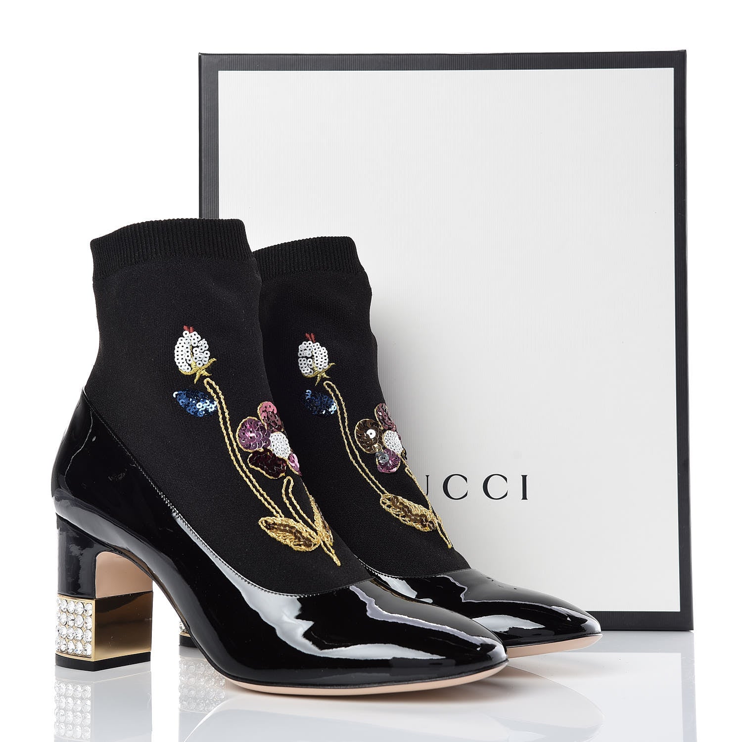 Gucci Patent Calfskin Candy Sock Ankle Boots 40 Black 9 of 9