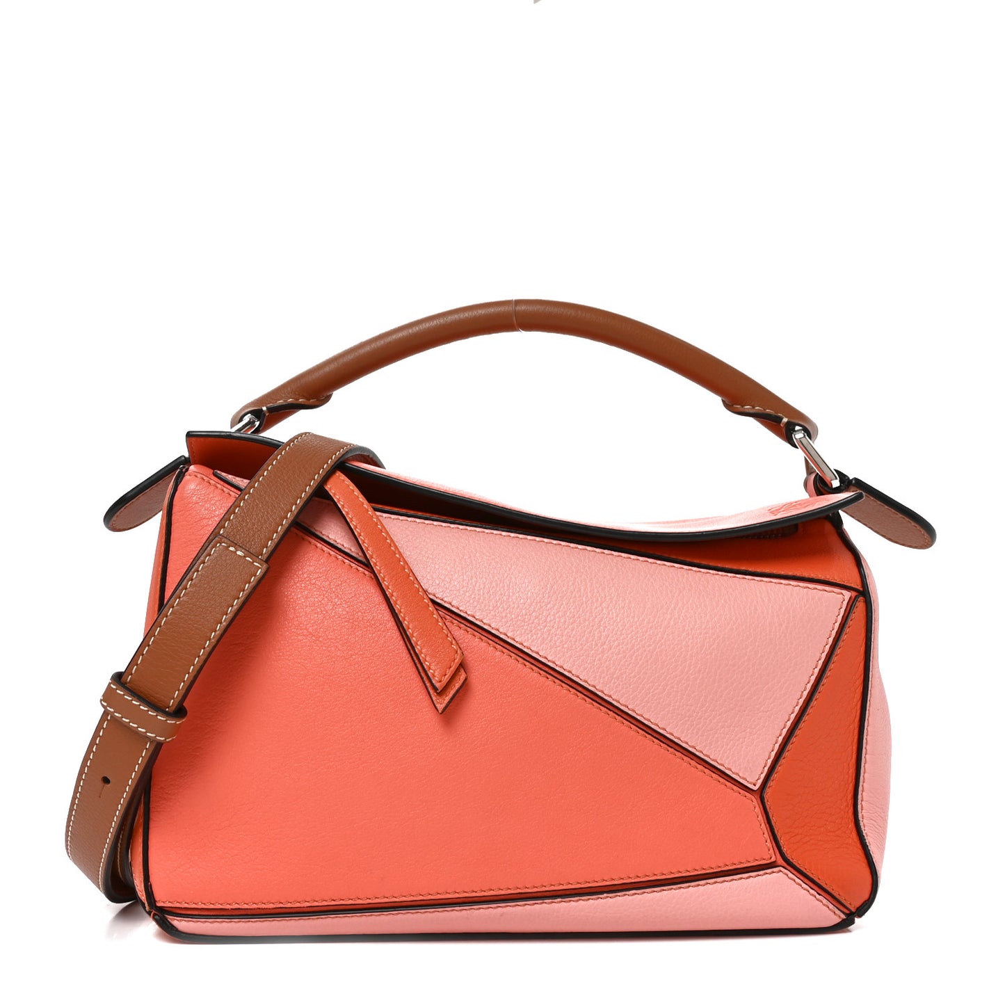 Calfskin Small Puzzle Bag Orange Tan Pink