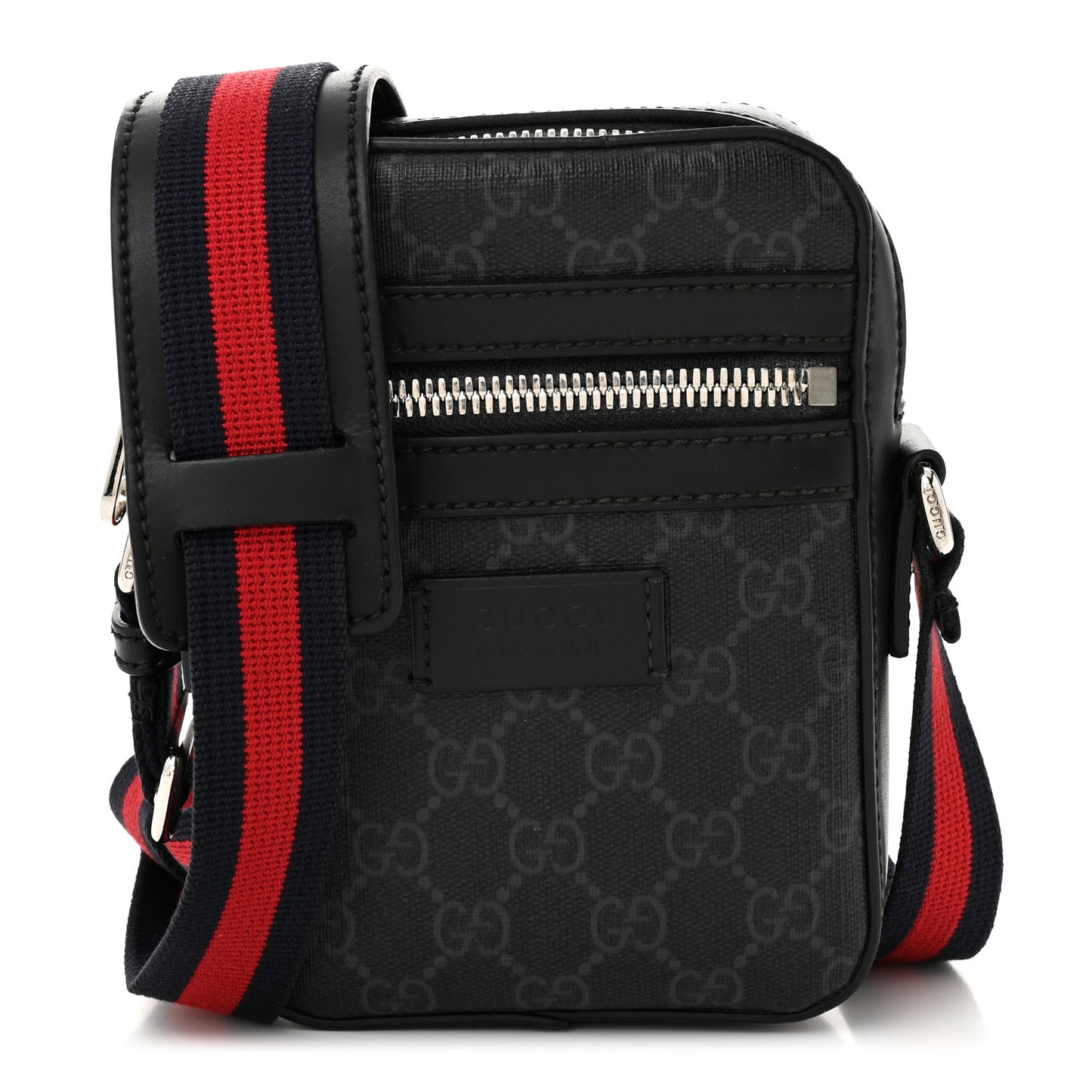 GG Supreme Monogram Appia Calfskin Web Small Camera Messenger Bag Black Grey