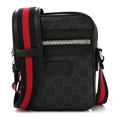 Gucci GG Supreme Monogram Appia Calfskin Web Small Camera Messenger Bag Black Grey 1 of 10