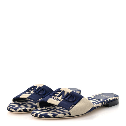 Fendi Pequin Tessuto Jacquard Logo Flat Slide Sandals 37 Beige Midnight 4 of 10