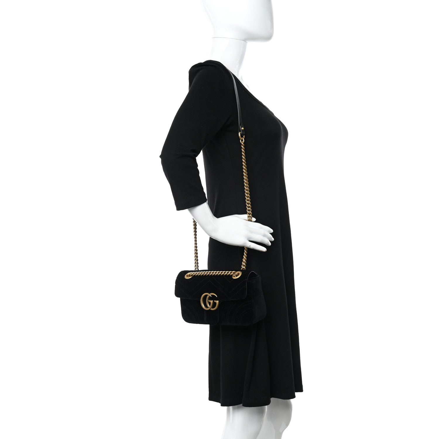 Gucci Velvet Matelasse Mini GG Marmont Shoulder Bag Black 2 of 10