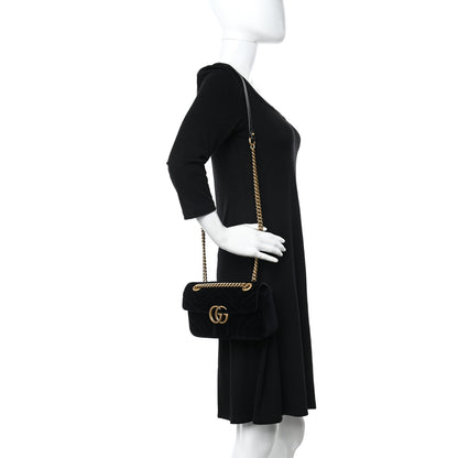 Gucci Velvet Matelasse Mini GG Marmont Shoulder Bag Black 2 of 10