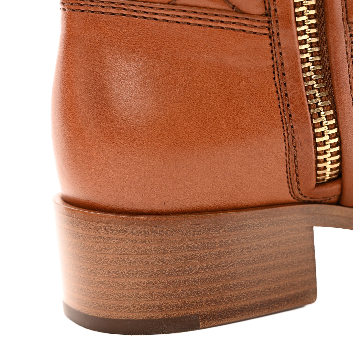 Calfskin CC Logo Mid Calf Boots 37 Caramel