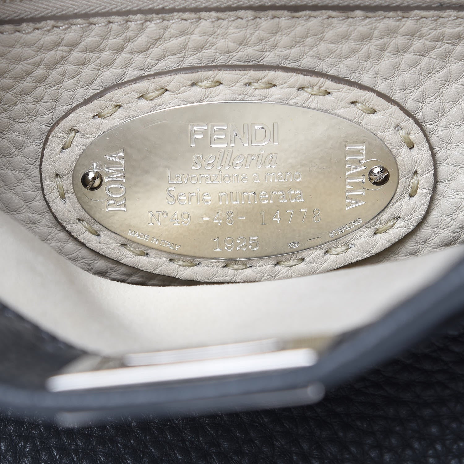 Fendi Cuoio Romano Selleria Bi-Color Mini Peekaboo Iconic Satchel Asfalto Latte 7 of 11