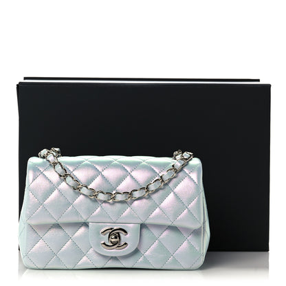 Chanel Iridescent Calfskin Quilted Mini Rectangular Flap Light Blue 11 of 11