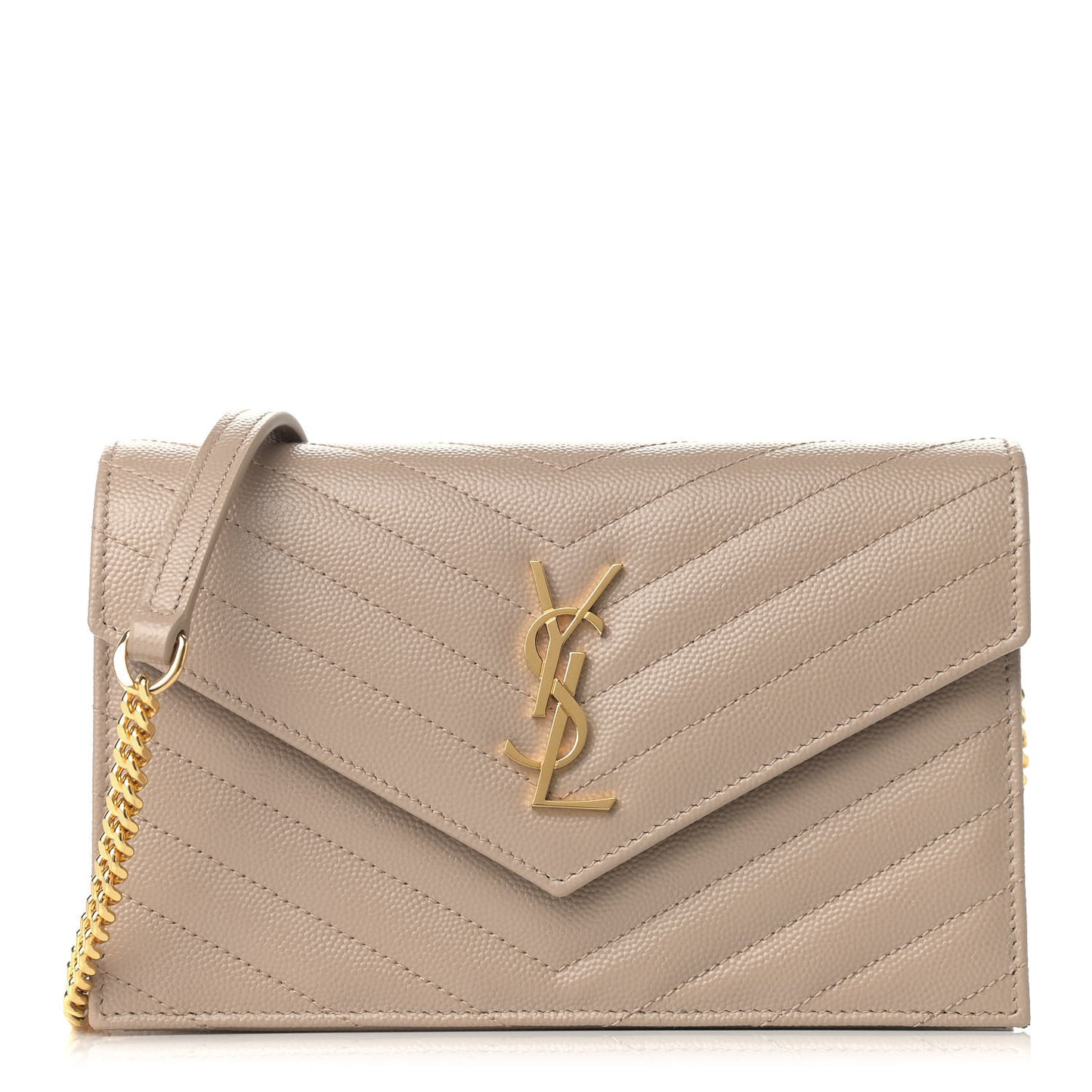 Grain De Poudre Matelasse Chevron Monogram Envelope Chain Wallet Dark Beige