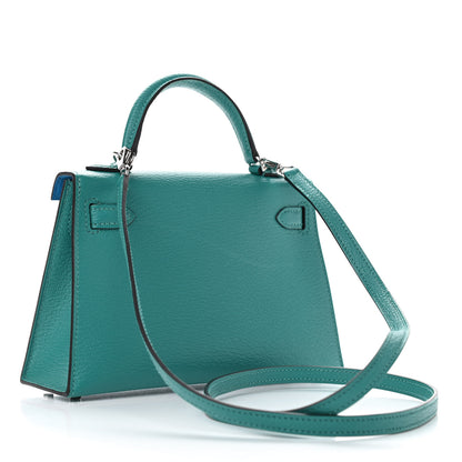 Hermes Chevre Mysore Verso Mini Kelly Sellier 20 Vert Verone Bleu Zanzibar 3 of 10