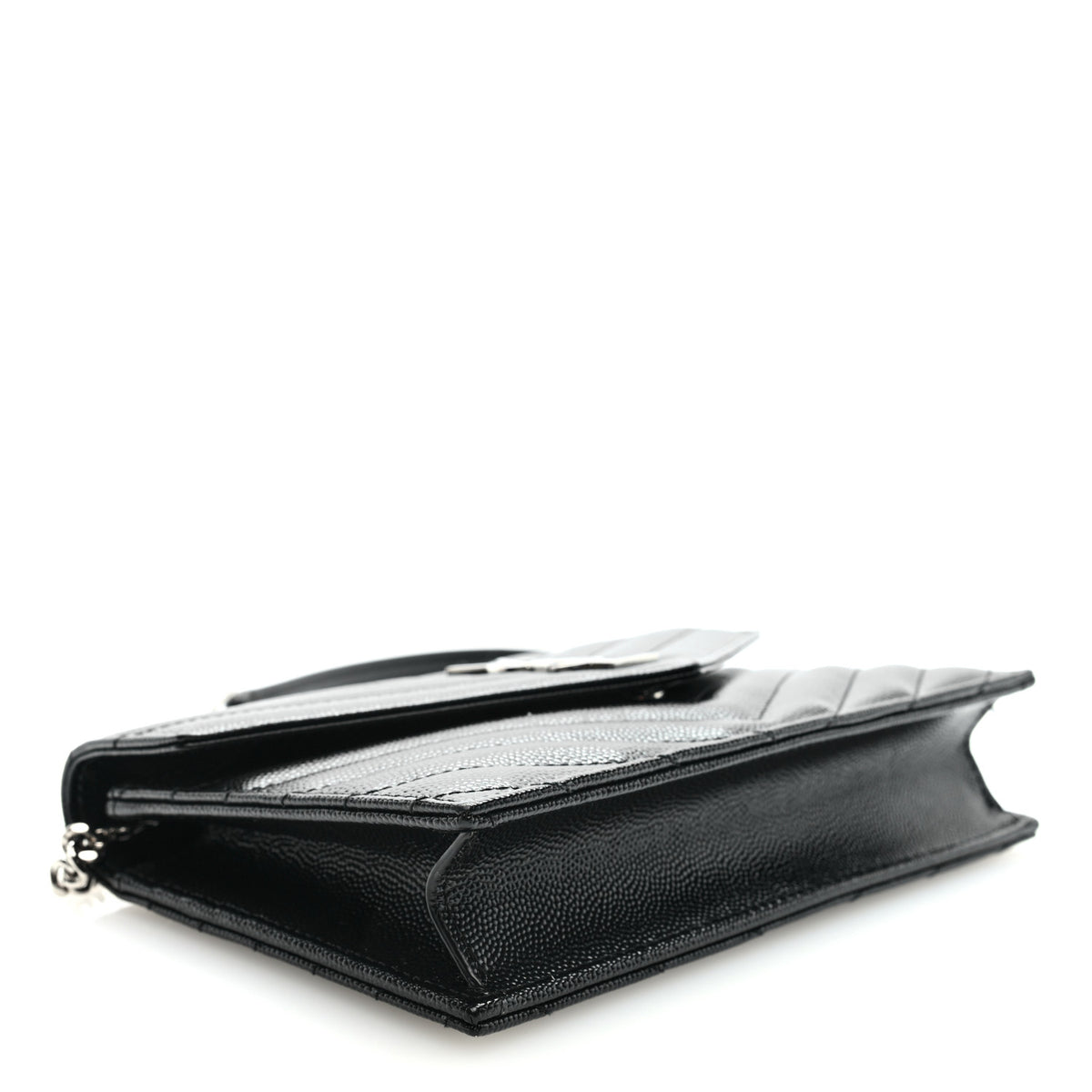Saint Laurent Grain De Poudre Matelasse Chevron Monogram Envelope Chain Wallet Black 4 of 10