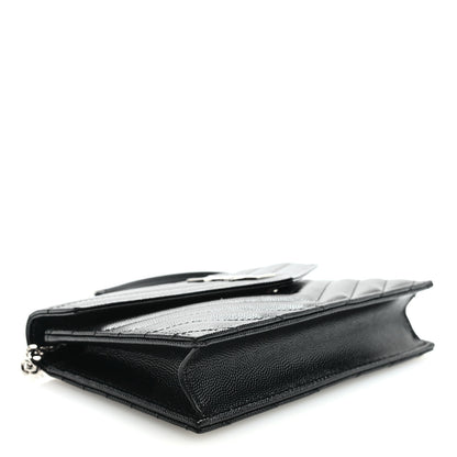 Saint Laurent Grain De Poudre Matelasse Chevron Monogram Envelope Chain Wallet Black 4 of 10