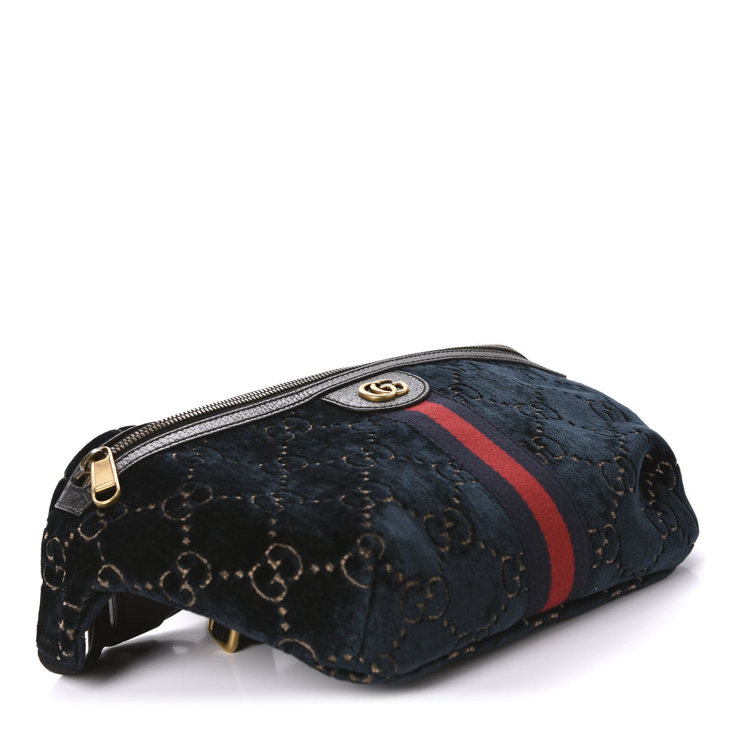 Velvet GG Monogram Web Belt Bag Blue Beige