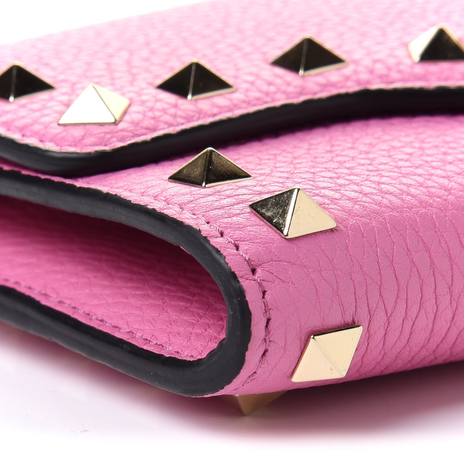 Valentino Garavani Pebbled Calfskin Rockstud Flip Lock Wallet On Chain Dawn Pink 7 of 8