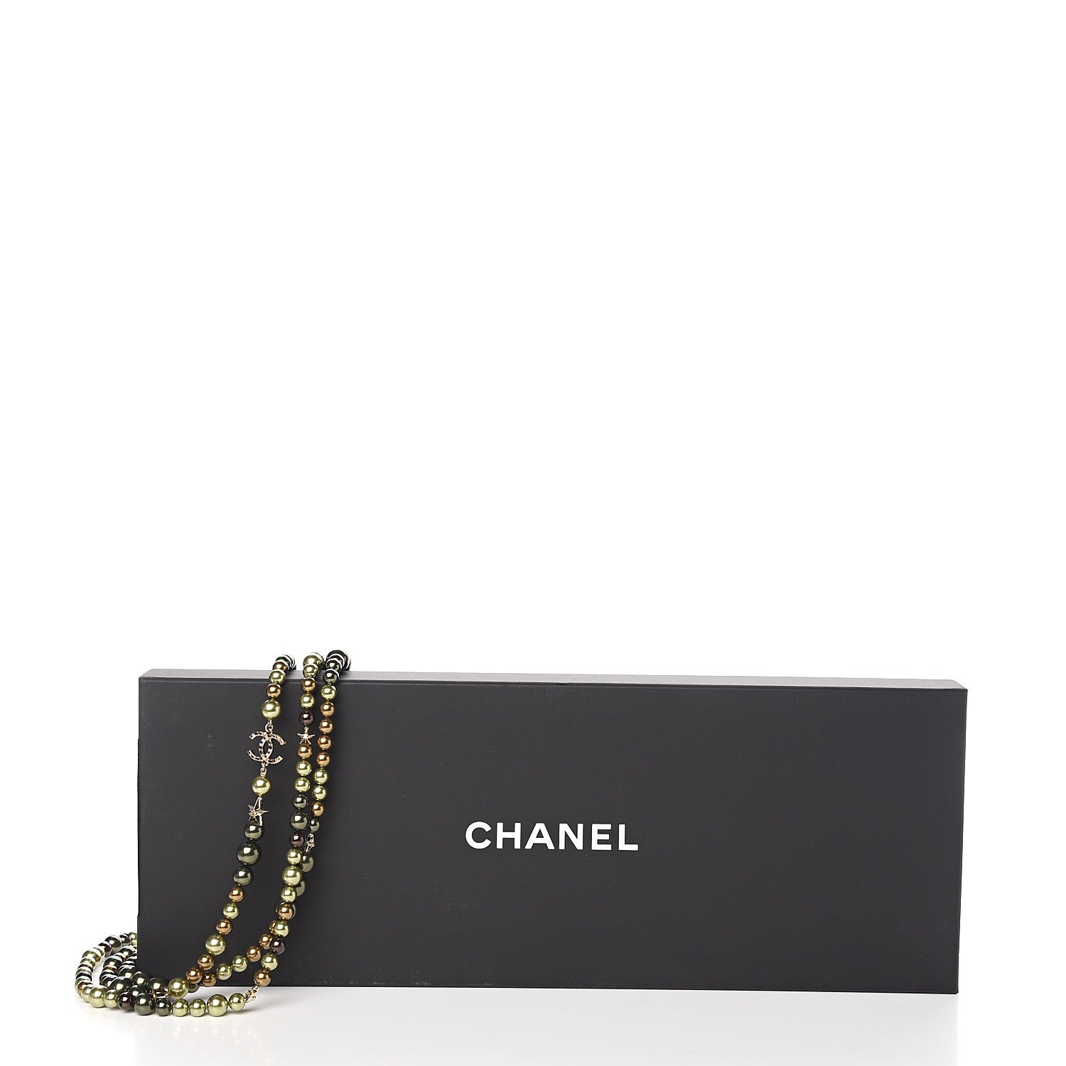 Chanel Resin Pearl Multi Strand Crystal Star CC Necklace Gold Green Brown 4 of 4