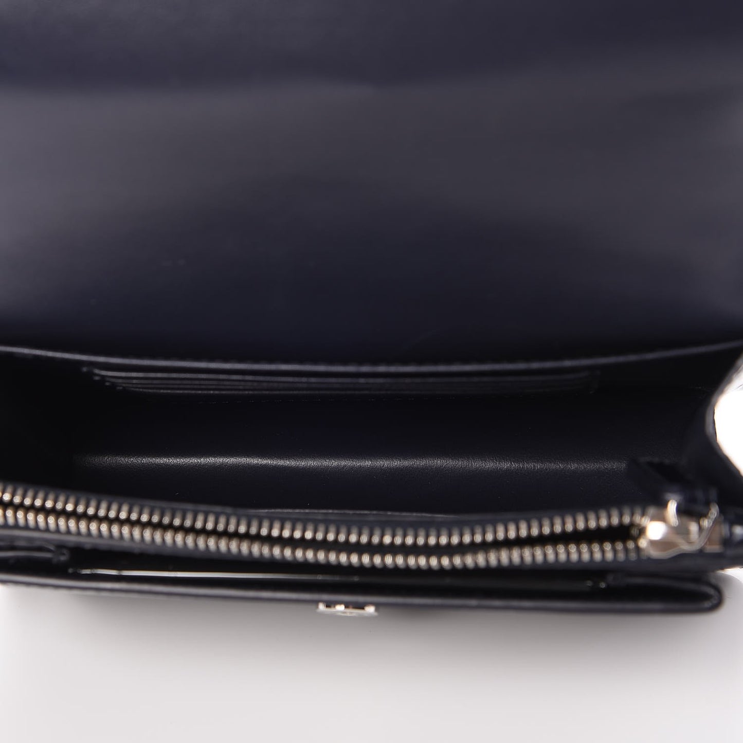 Calfskin Crocodile Embossed Monogram Sunset Chain Wallet Navy
