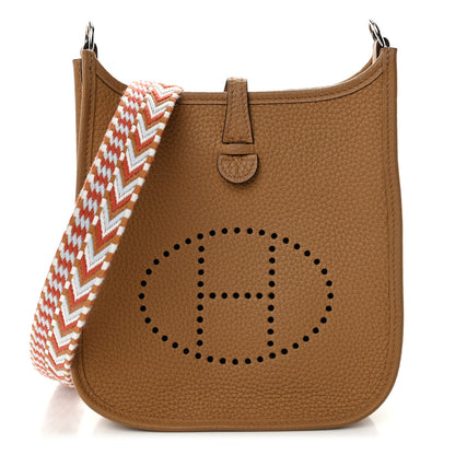 Hermes Taurillon Clemence Allegro Evelyne TPM Biscuit Cornaline White Gold 1 of 11