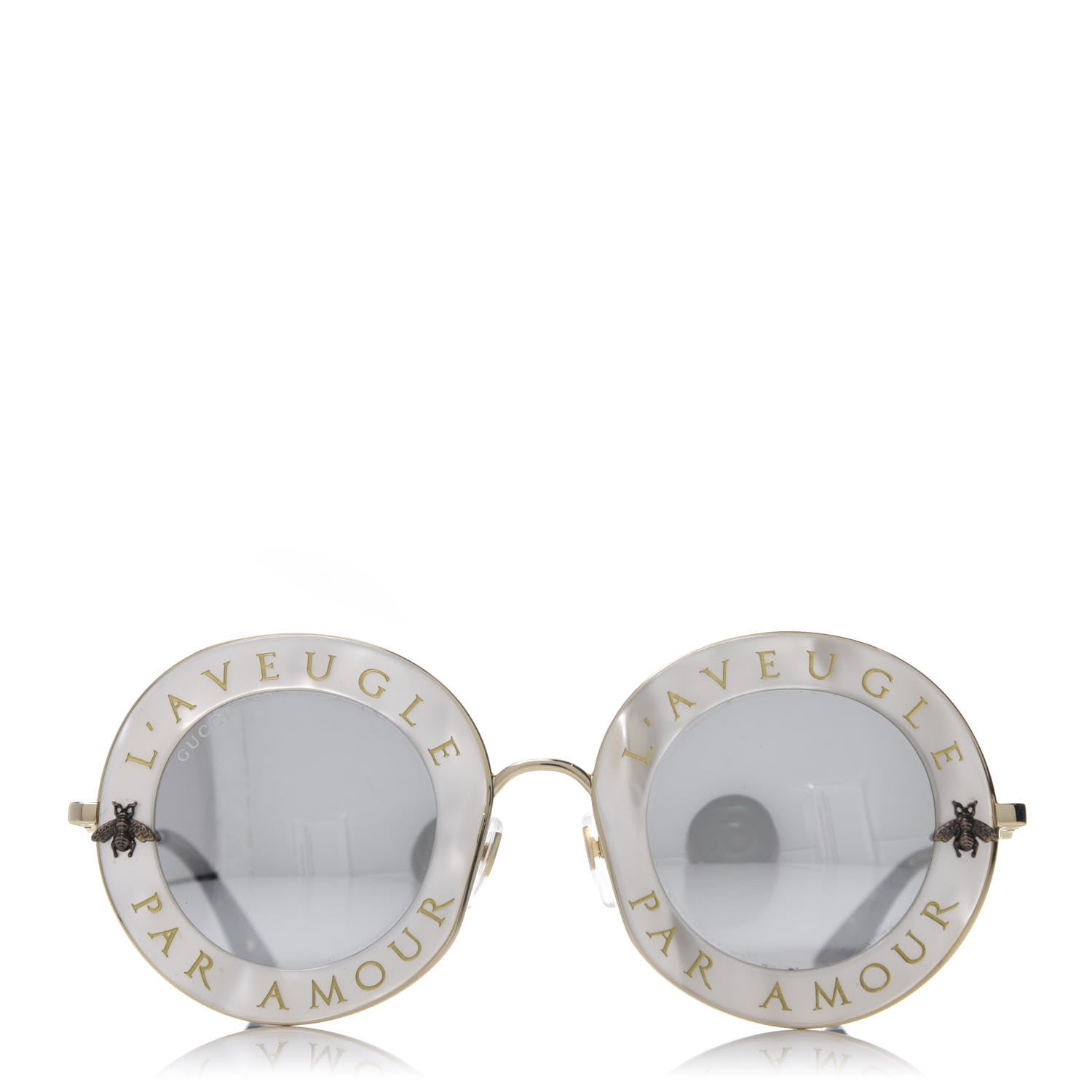 Gucci Metal L'Aveugle Par Amour Round Frame Sunglasses GG0113S White 3 of 8