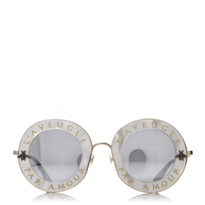 Gucci Metal L'Aveugle Par Amour Round Frame Sunglasses GG0113S White 3 of 8