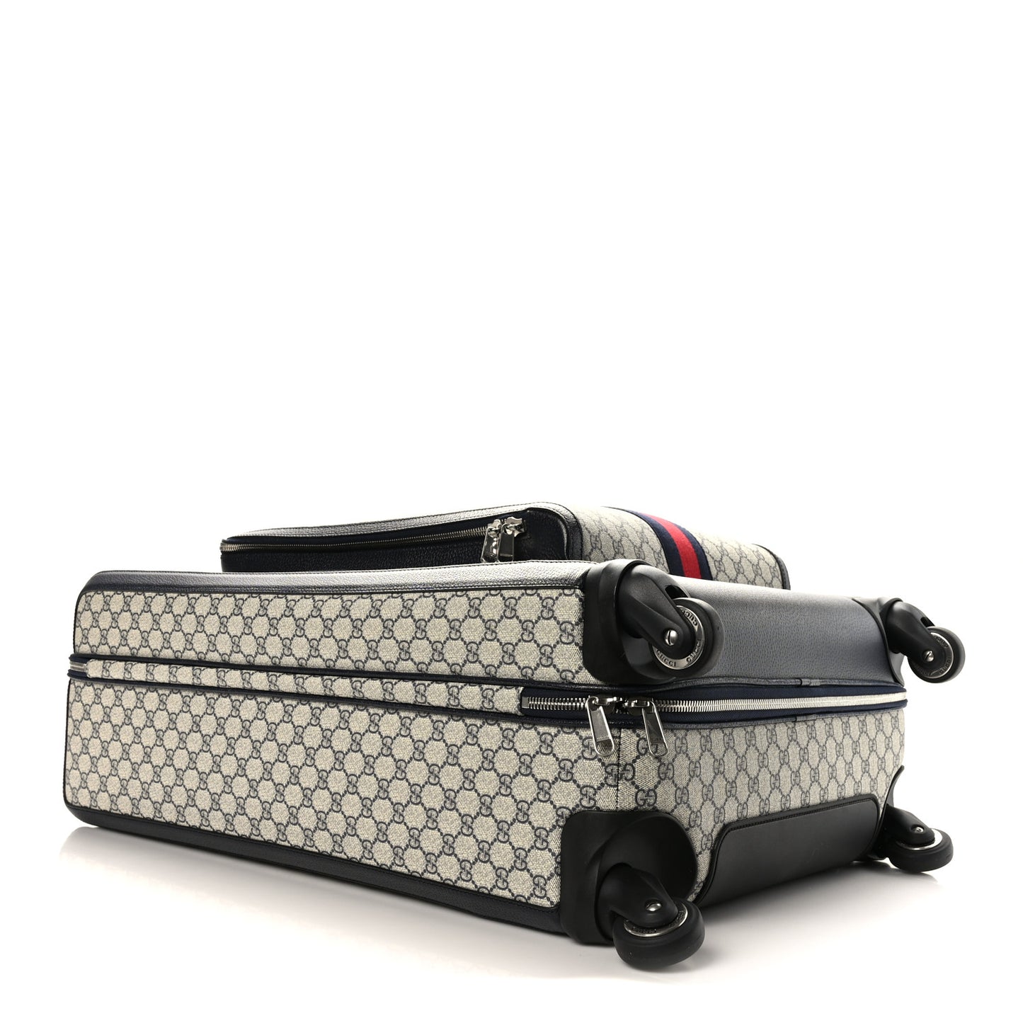 GG Supreme Monogram Textured Dollar Calfskin Web Large Savoy Trolley Suitcase Beige Blue