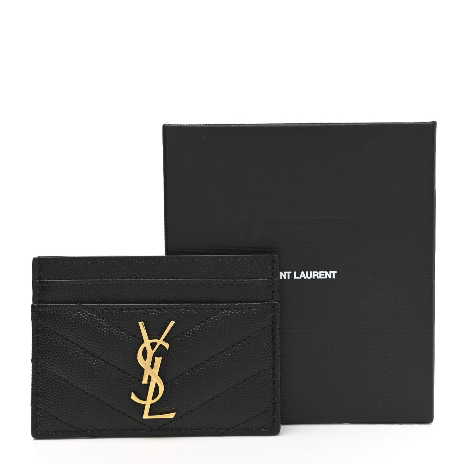 Saint Laurent Grain De Poudre Matelasse Chevron Monogram Credit Card Case Black 8 of 8