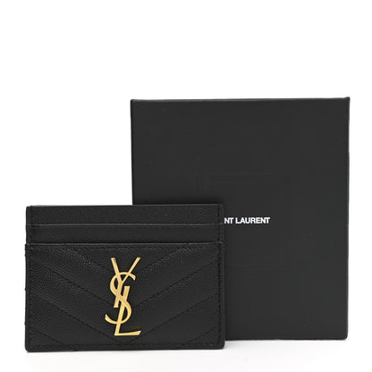 Saint Laurent Grain De Poudre Matelasse Chevron Monogram Credit Card Case Black 8 of 8