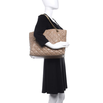 Chanel Crumpled Grained Calfskin Large Coco Pleats Tote Beige 3 of 9
