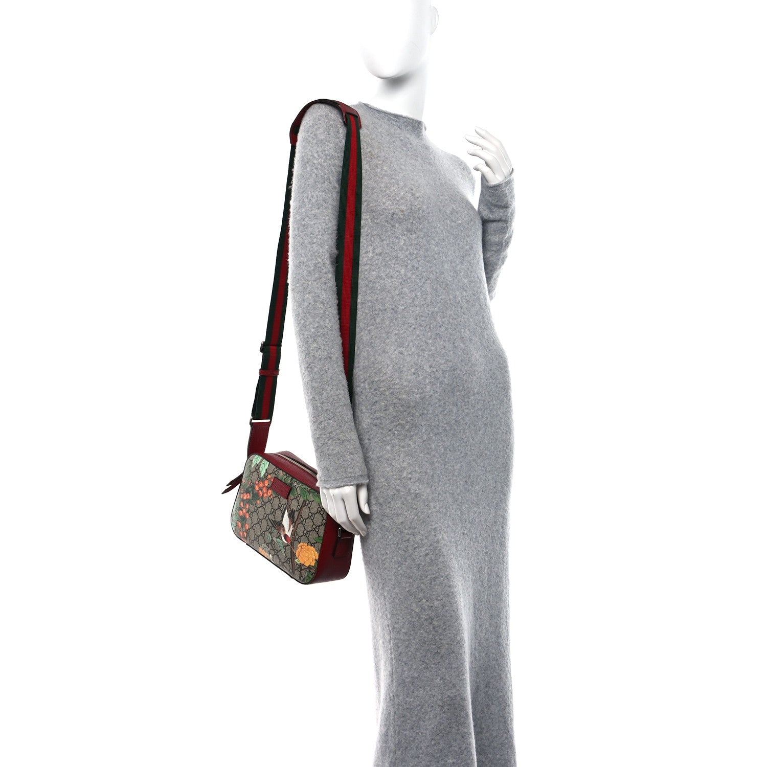 Gucci GG Supreme Monogram Tian Web Camera Bag Beige Multicolor Red 2 of 15