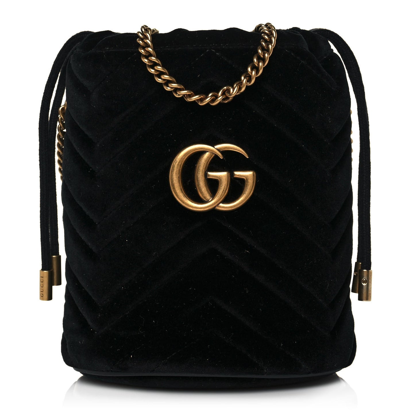 Velvet Matelasse Mini GG Marmont 2.0 Bucket Bag Black