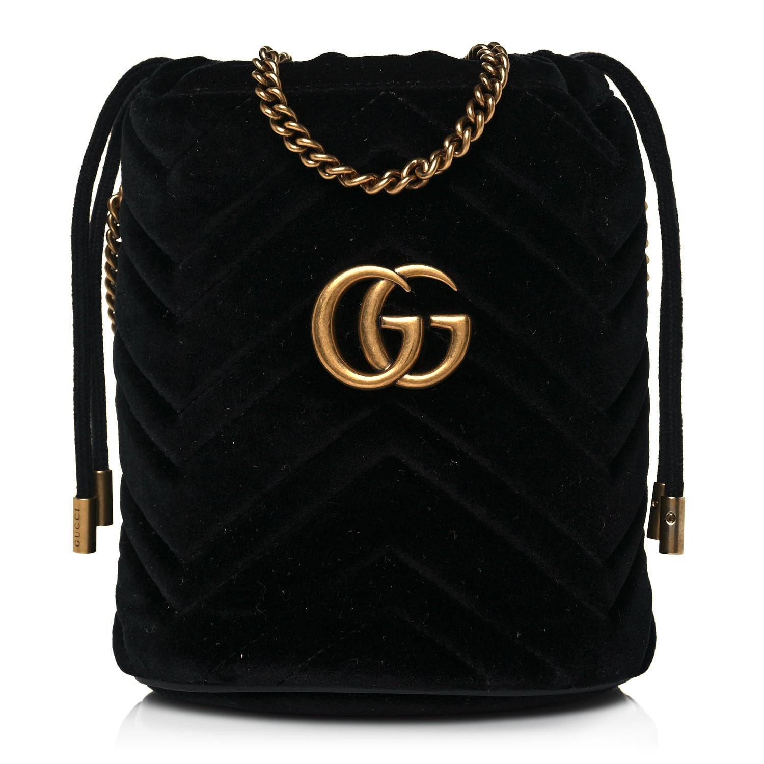 Gucci Velvet Matelasse Mini GG Marmont 2.0 Bucket Bag Black 1 of 11