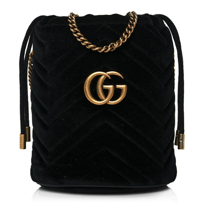 Gucci Velvet Matelasse Mini GG Marmont 2.0 Bucket Bag Black 1 of 11