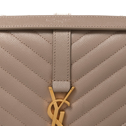 Saint Laurent Grain De Poudre Mixed Matelasse Large Triquilt Monogram Satchel Dark Beige 8 of 10