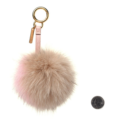 Fendi Fox Fur Vitello Elite Bi-Color Pom Pom Bag Charm Rosa Cammello Cipria 2 of 4