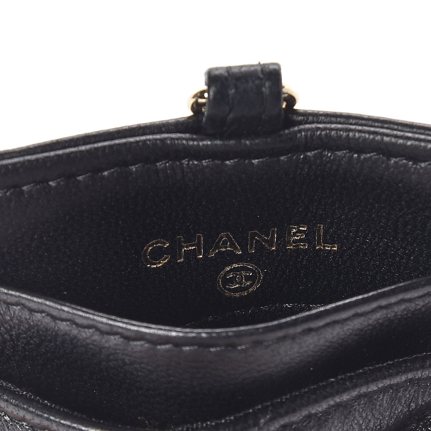 Lambskin Quilted Card Holder On Chain Black