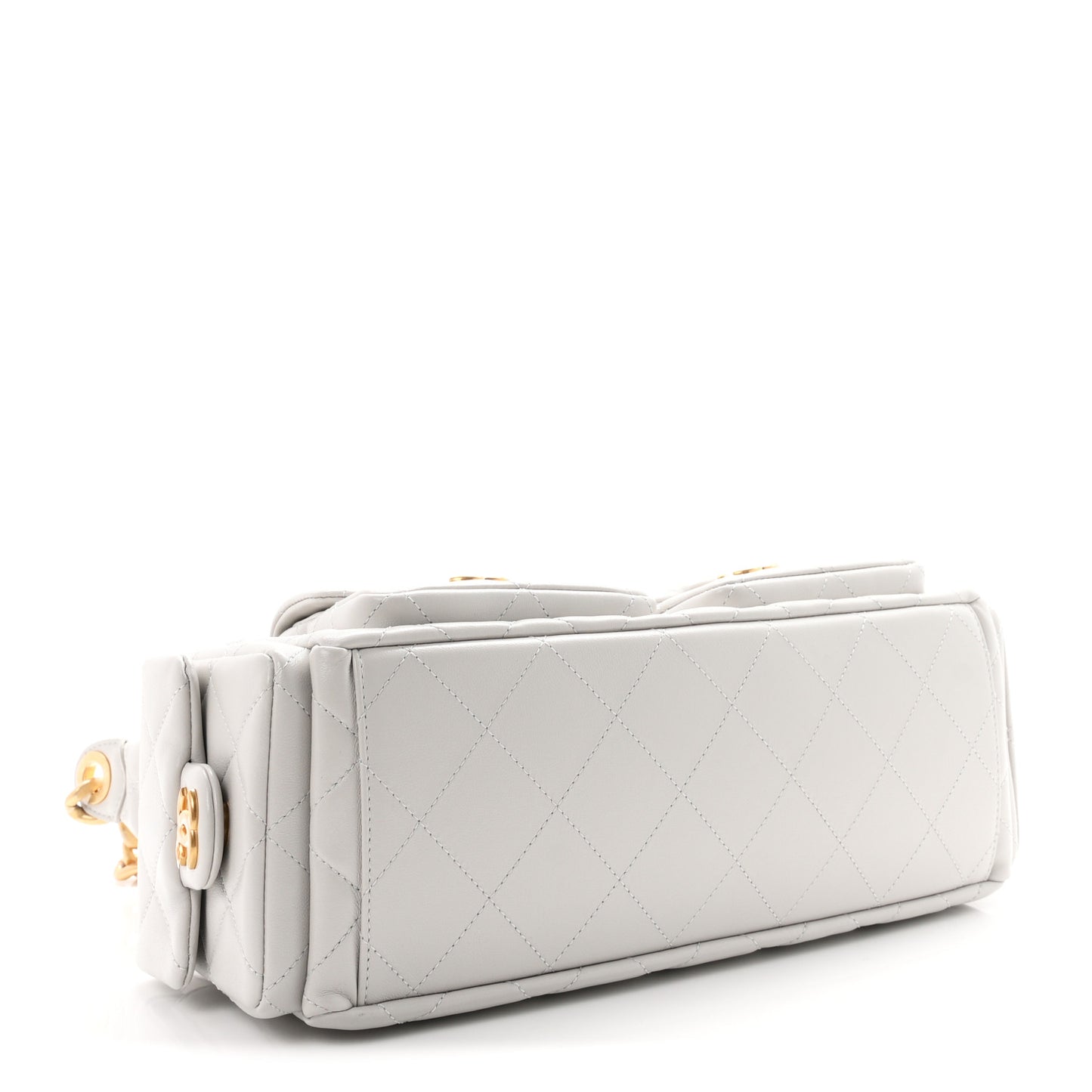 Shiny Lambskin Quilted Large Trendy Pockets Hobo Light Grey