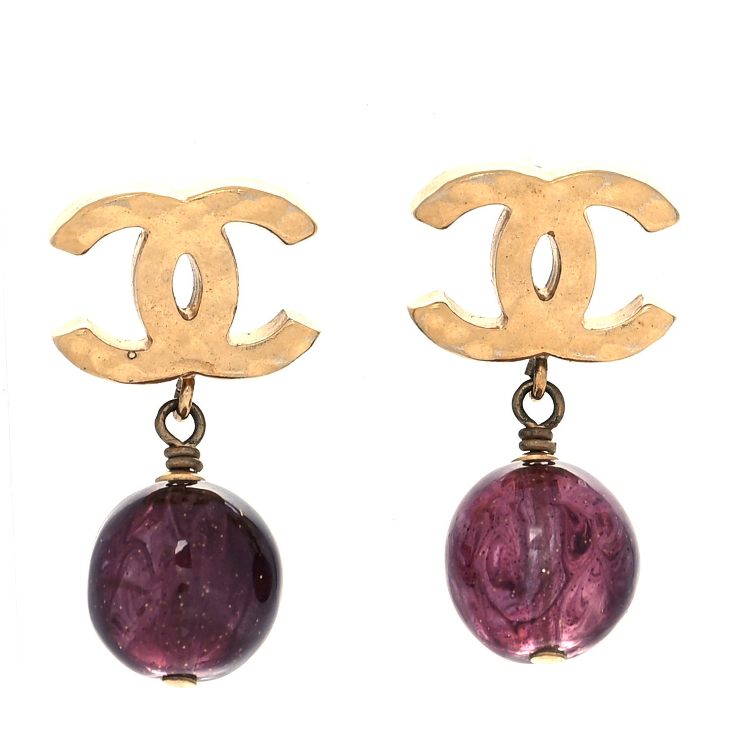 CC Bead Drop Earrings Gold Purple