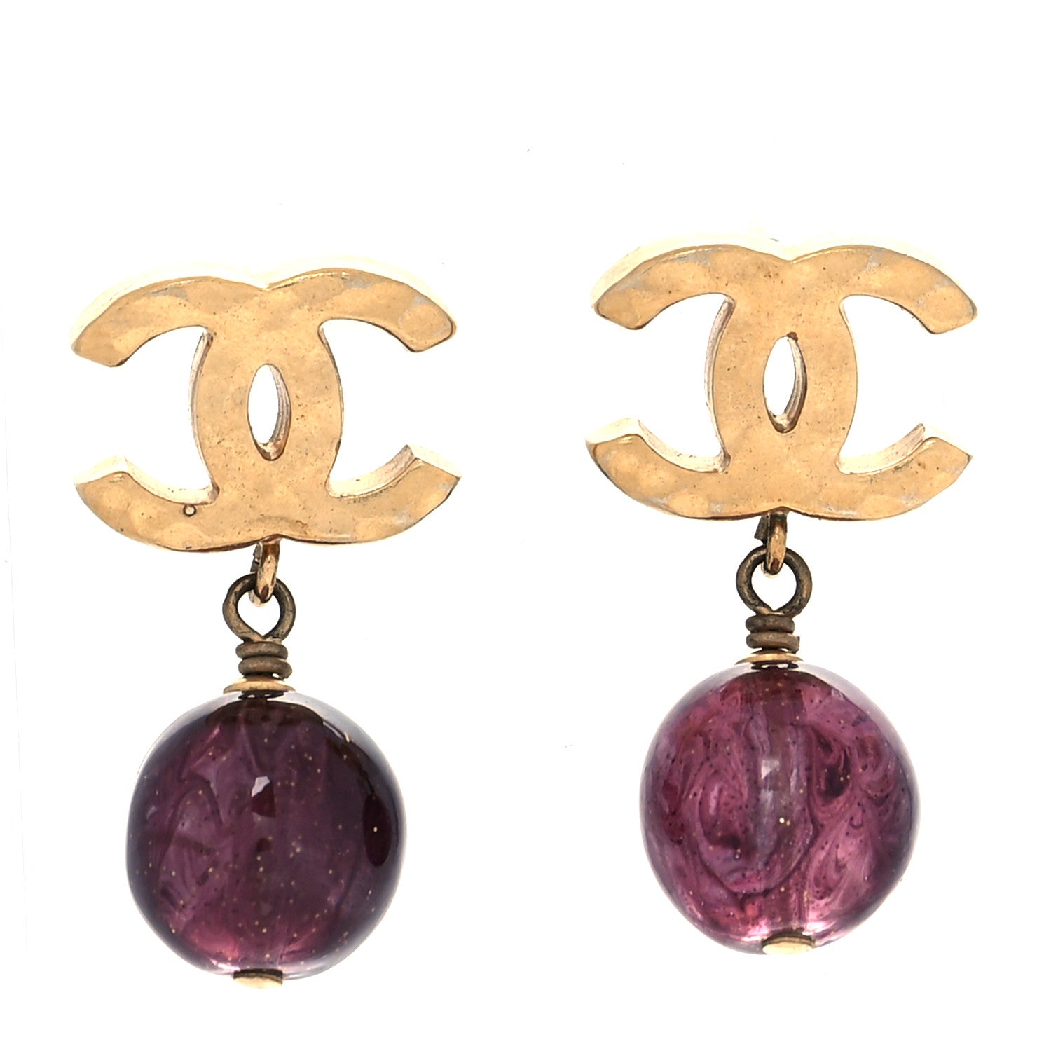 Chanel CC Bead Drop Earrings Gold Purple 1 of 4