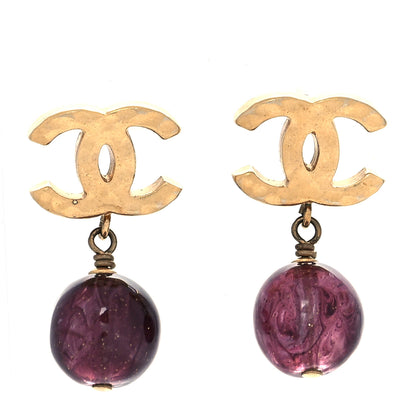 Chanel CC Bead Drop Earrings Gold Purple 1 of 4